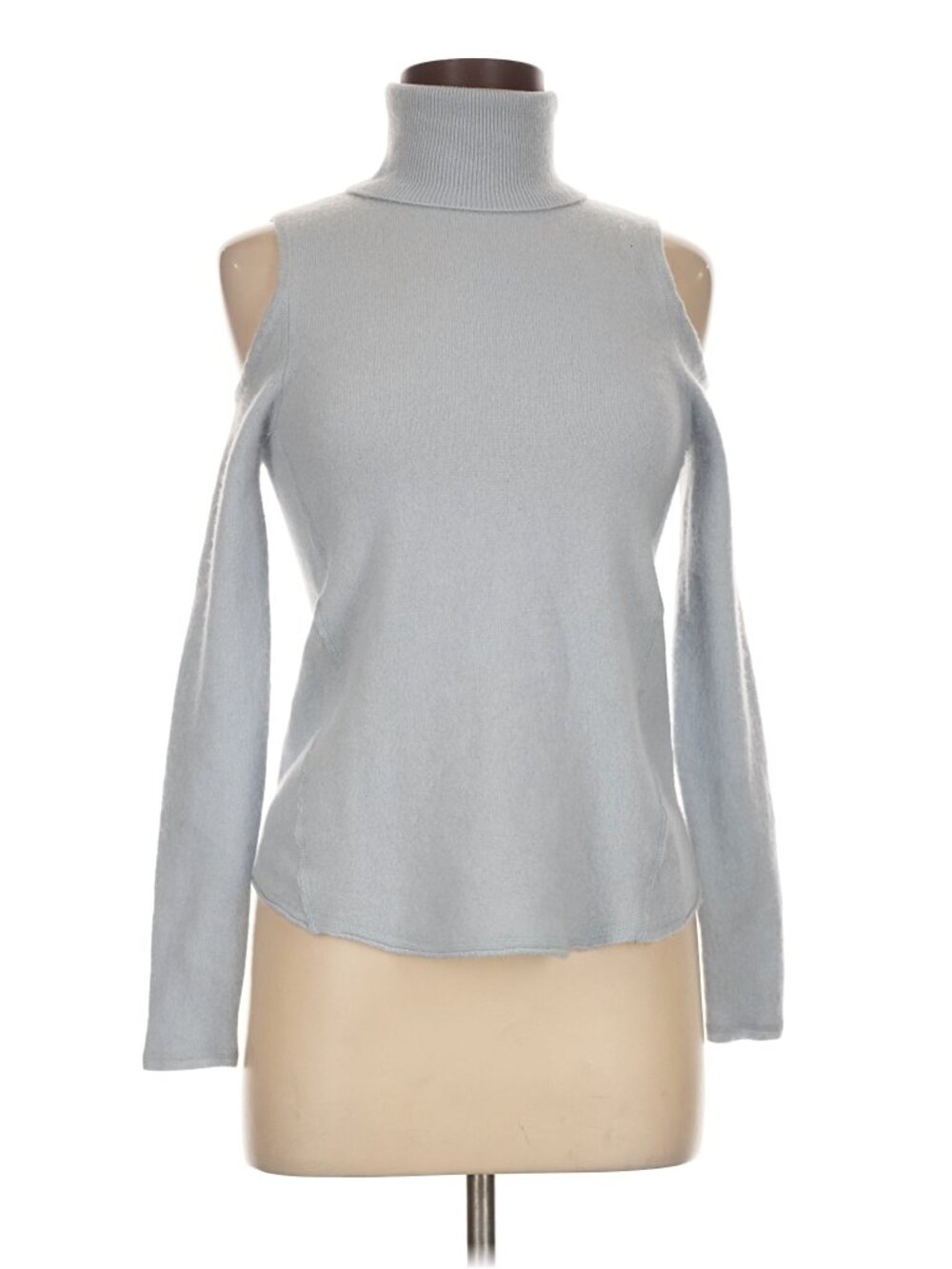 Cashmere Cold-Shoulder Sky Blue Turtleneck Sweater